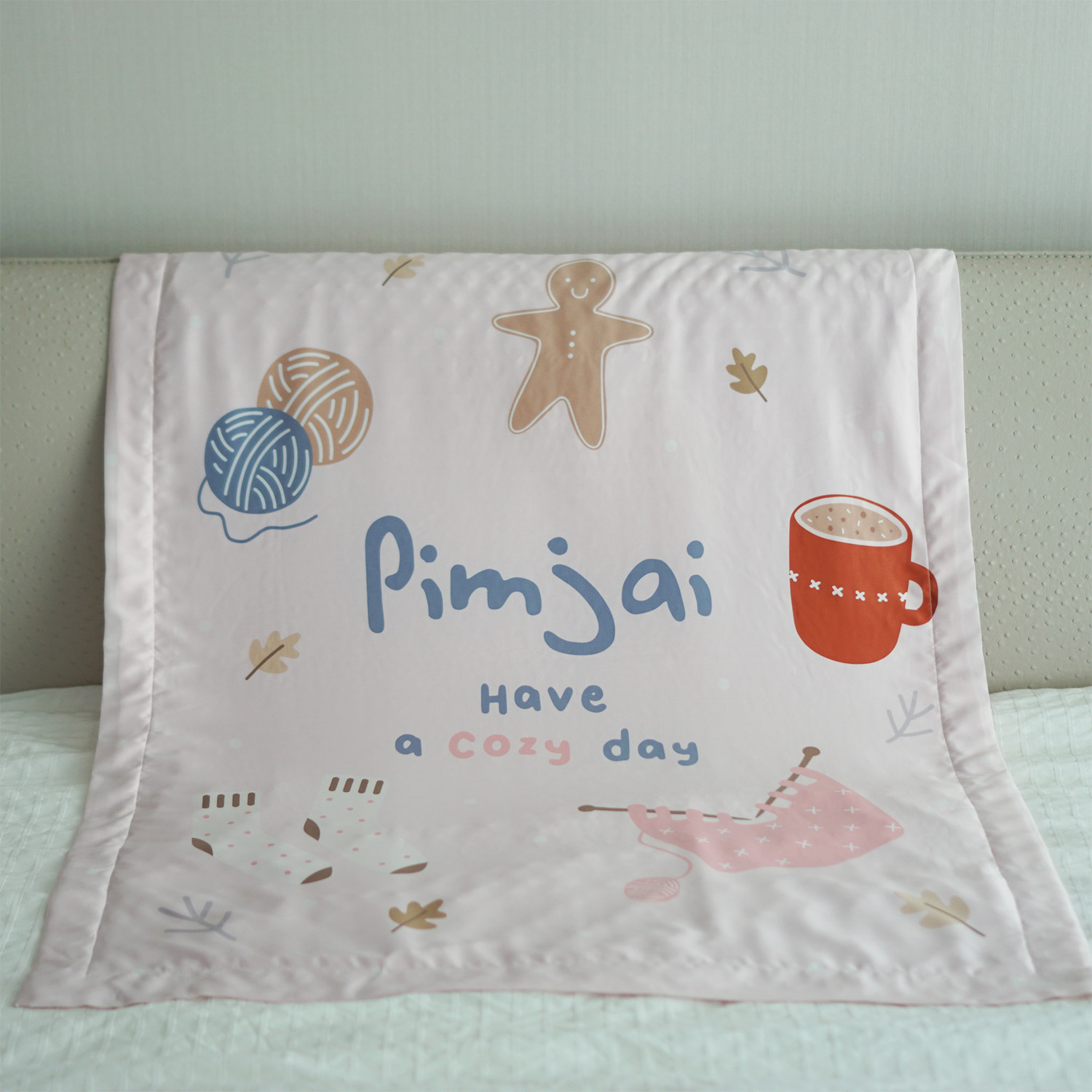ผ้าห่ม สั่งทำใส่ชื่อ ลาย Cozy Collection - Pink