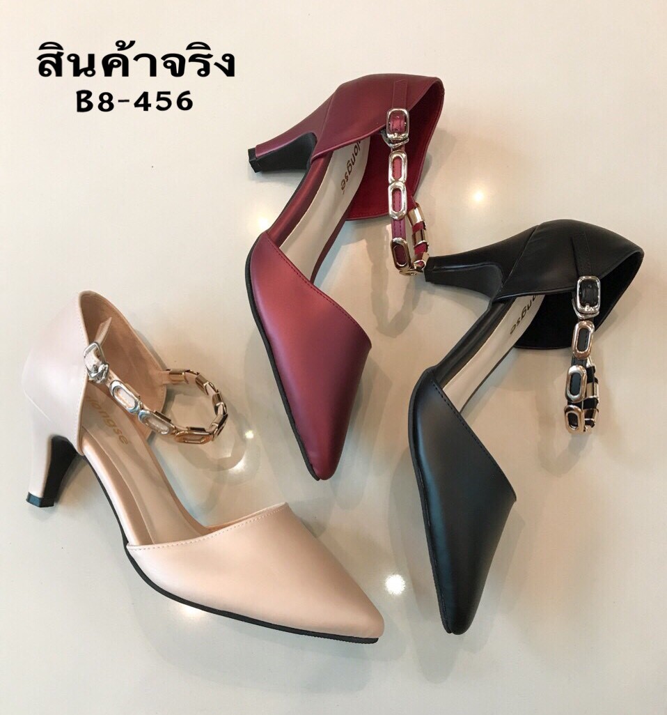 รองเท้าคัทชูส้นเตี้ยแต่งอะไหล่ (สีแดง)