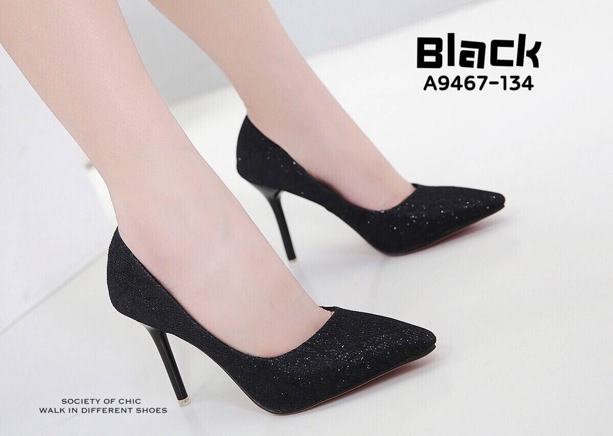 รองเท้าคัทชูส้นสูงกลิตเตอร์ (สีดำ)
