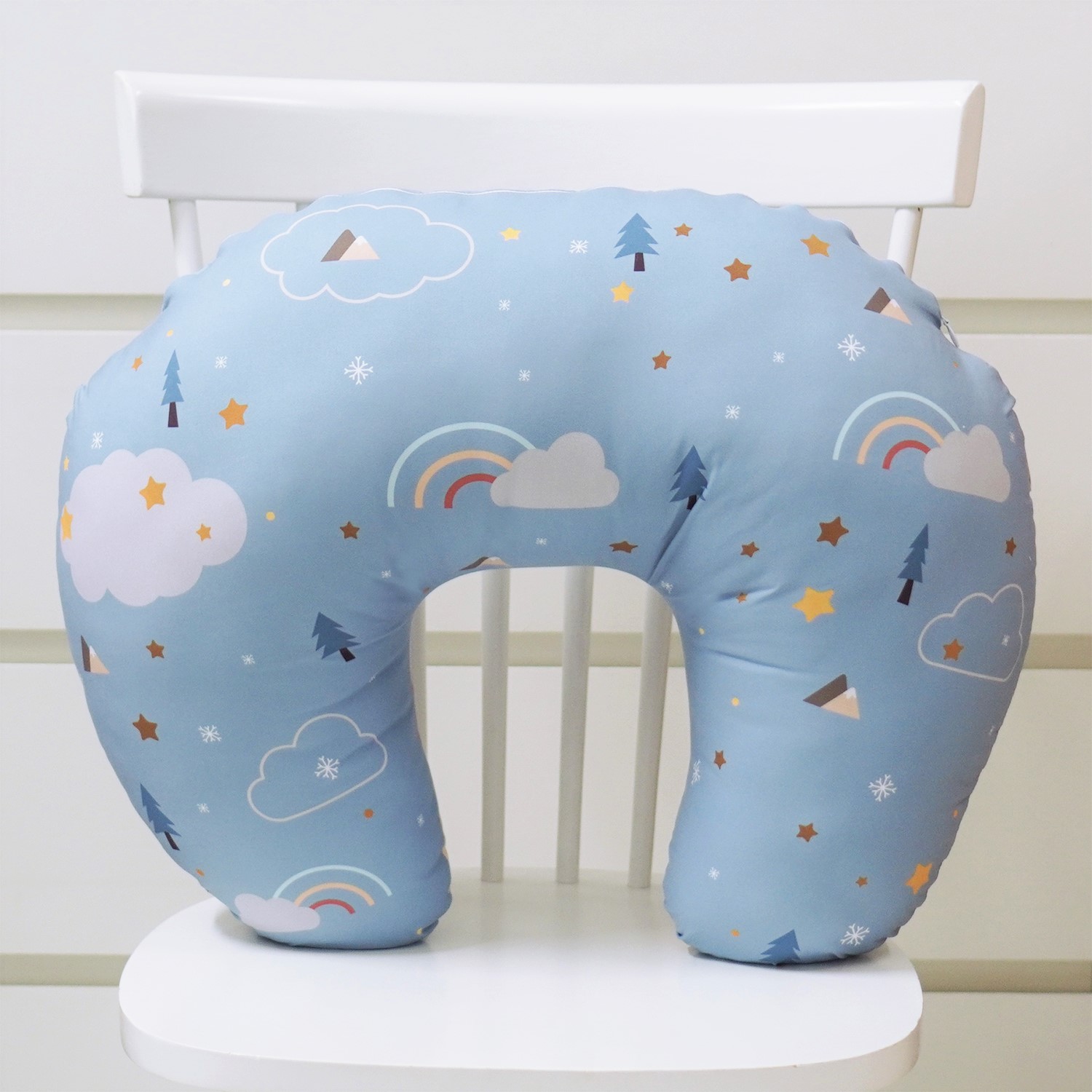 หมอนรองให้นม สั่งทำใส่ชื่อ ลาย Woodland - Blue