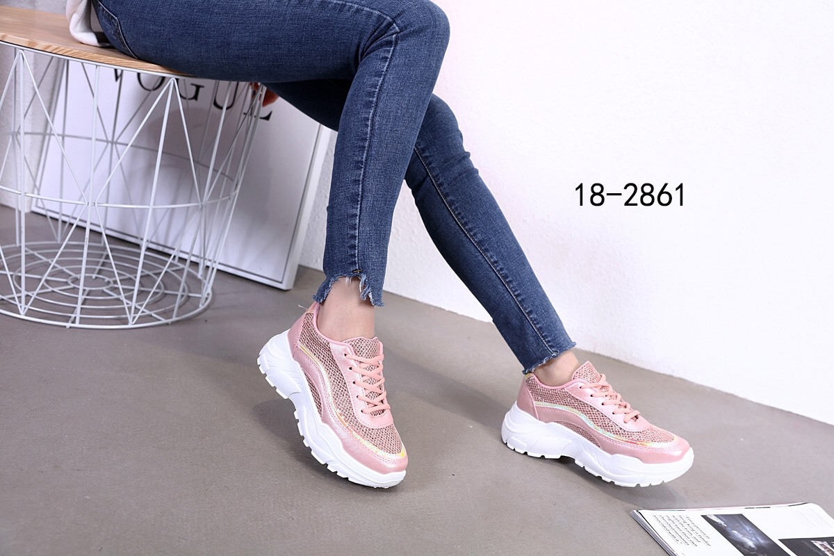 รองเท้าผ้าใบแฟชั่นทรงSportแต่งกลิตเตอร์ (สีชมพู)