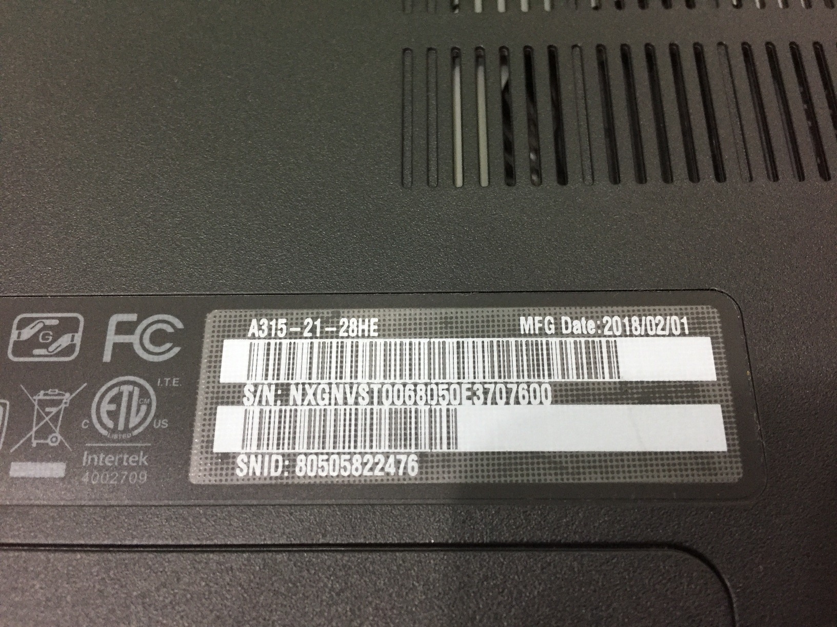Acer Aspire 3 A315-21 02/2020