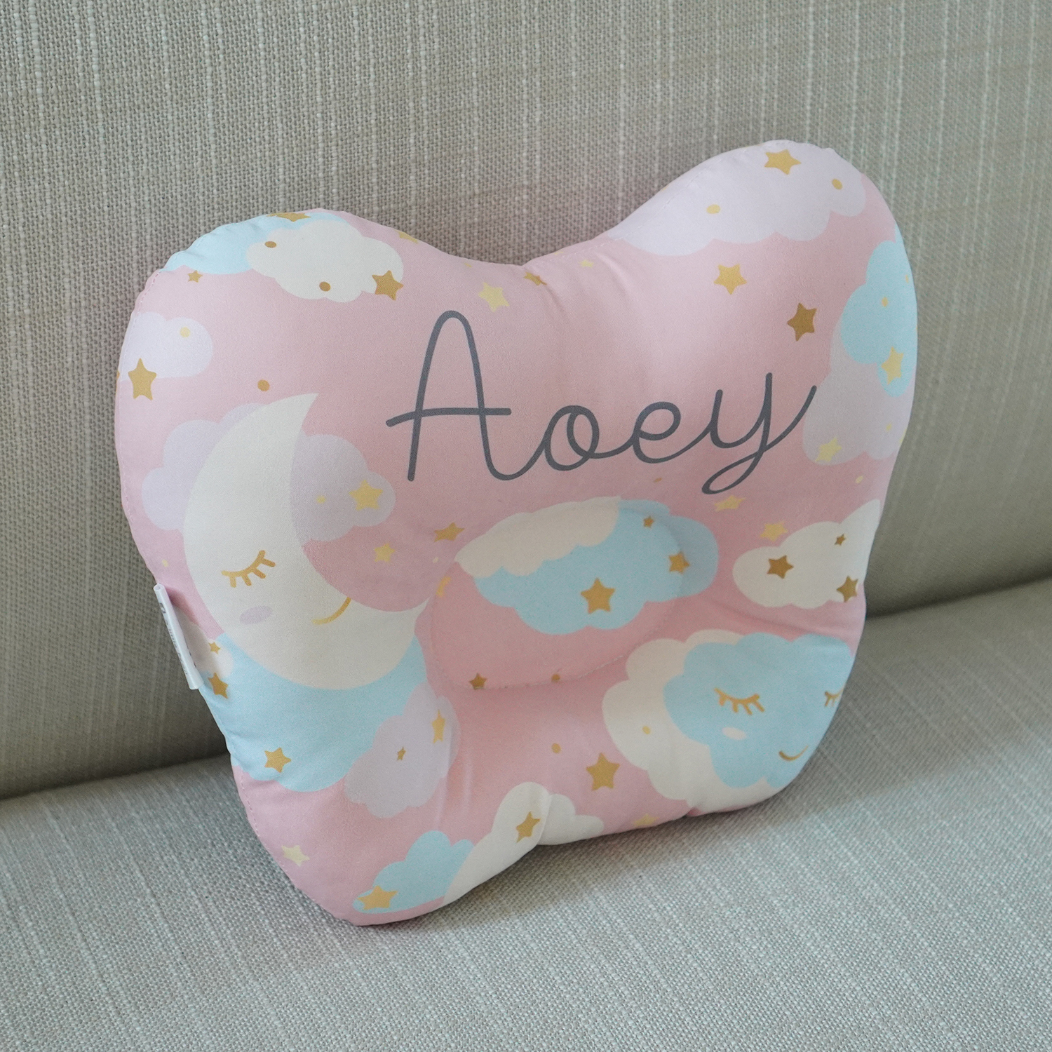 หมอนเด็ก หมอนหลุม Baby Pillow สั่งทำใส่ชื่อ ลาย Moon - Peach