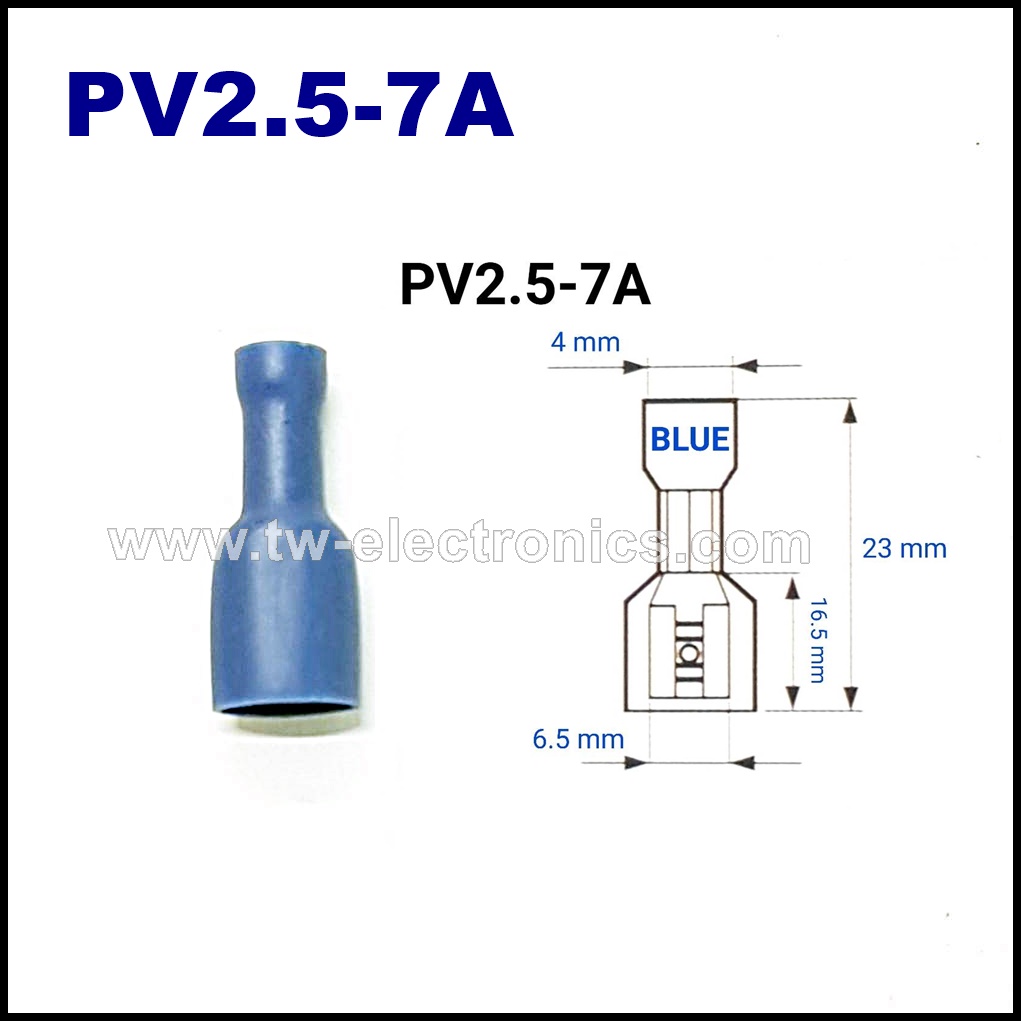 หางปลาเสียบแบน ตัวเมีย หุ้มเต็ม(สีน้ำเงิน) T-LUG / PV2.5-7A
