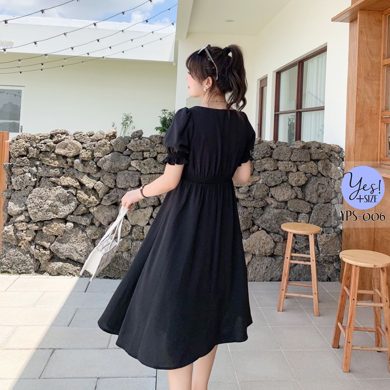ชุดเดรสยาวสาวอวบ อก 40-50 นิ้ว ผ้านิ่มพริ้ว เอวยืดด้านหลัง แขนตุ๊กตา ผ่าหน้า YPS-006