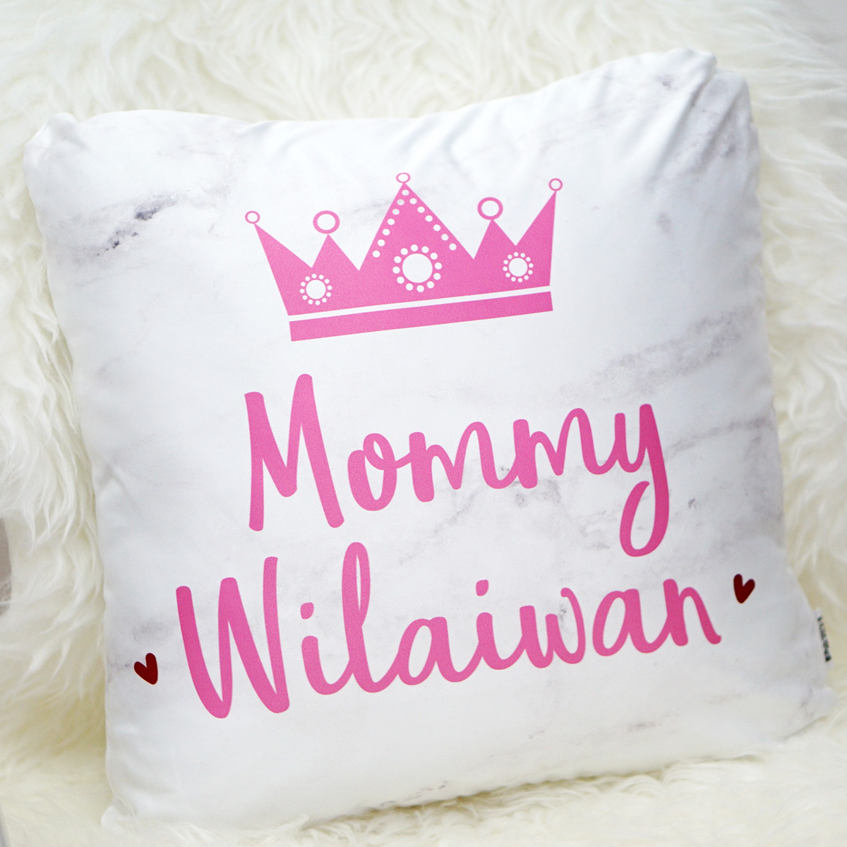 หมอนอิงสั่งทำใส่ชื่อ ลาย Marble - Crown - Pink