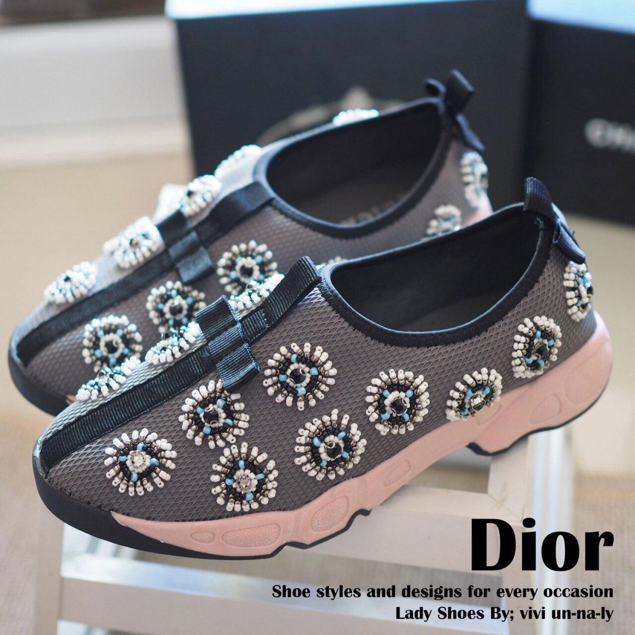 รองเท้า Dior Fusion Sneakers ลายปัด (สีเทา)