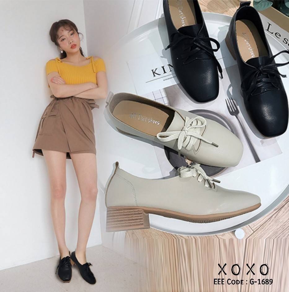 รองเท้าผ้าใบทรงคัทชูสไตล์เทย์ (สีครีม)