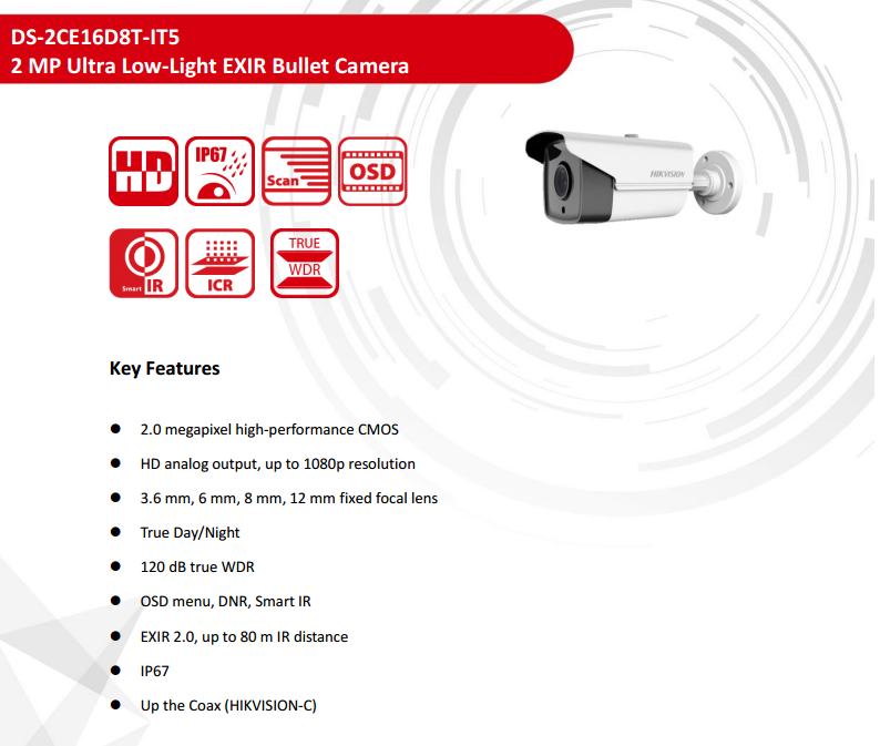 ขายถูก HIKVISION Turbo HD รุ่น DS-2CE16D8T-IT5 ความละเอียด 2 ล้านพิกเซล