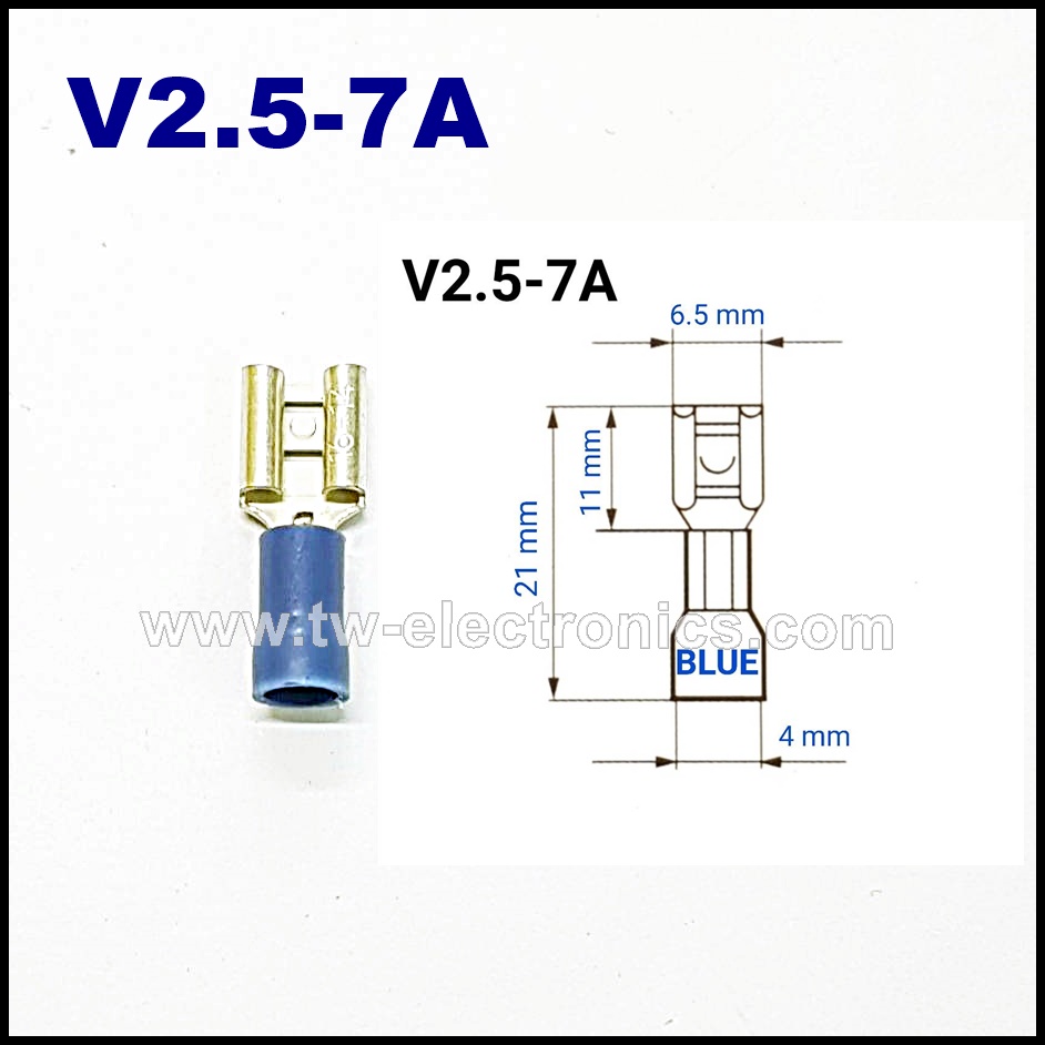 หางปลาเสียบแบน ตัวเมีย หุ้ม(สีน้ำเงิน) T-LUG / V2.5-7A