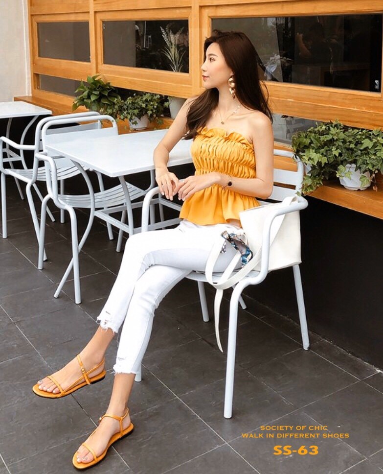 รองเท้าแตะแต่งสายรัดส้น (สีเหลือง)