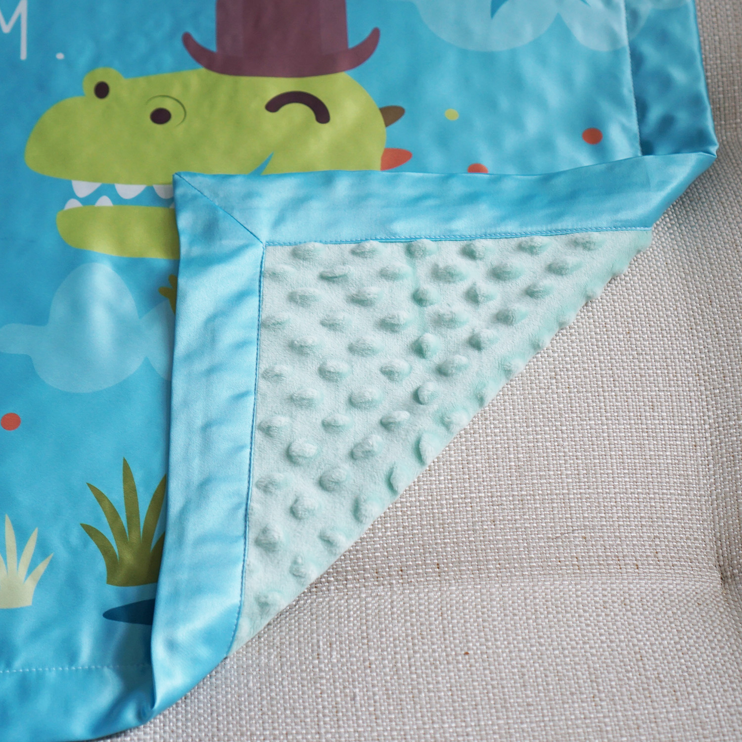 ผ้าห่มเด็ก ใส่ประวัติแรกเกิด ลาย T-rex - Turquoise