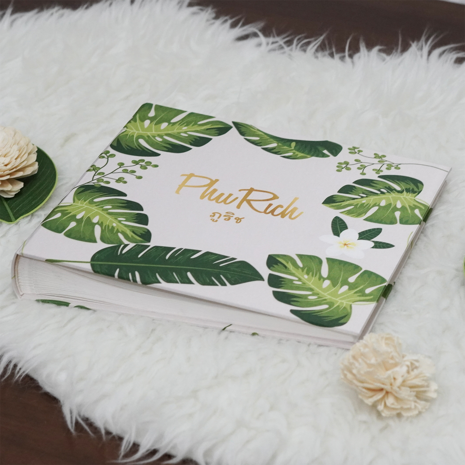 สมุดเซ็น สมุดอวยพร แบบสั่งทำใส่ชื่อ ลาย Palm Leaf