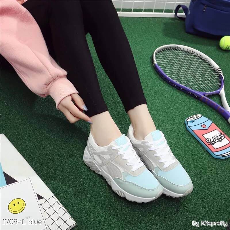 รองเท้าผ้าใบทรง Sport แต่งสีพาสเทล (สีชมพู)