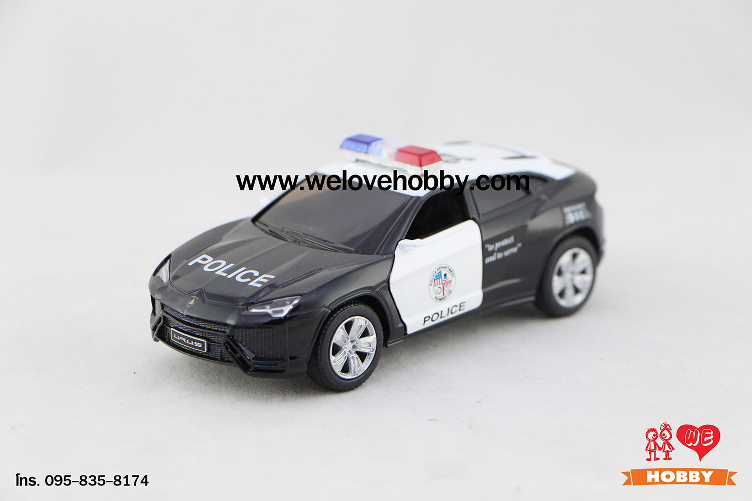 โมเดลรถตำรวจ Lamborghini Urus สีดำ-ขาว Scale 1:38