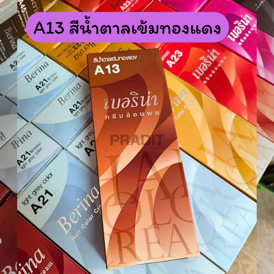 Berina Hair Color เบอร์ A13 สีน้ำตาลเข้มทองแดง 121 กรัม