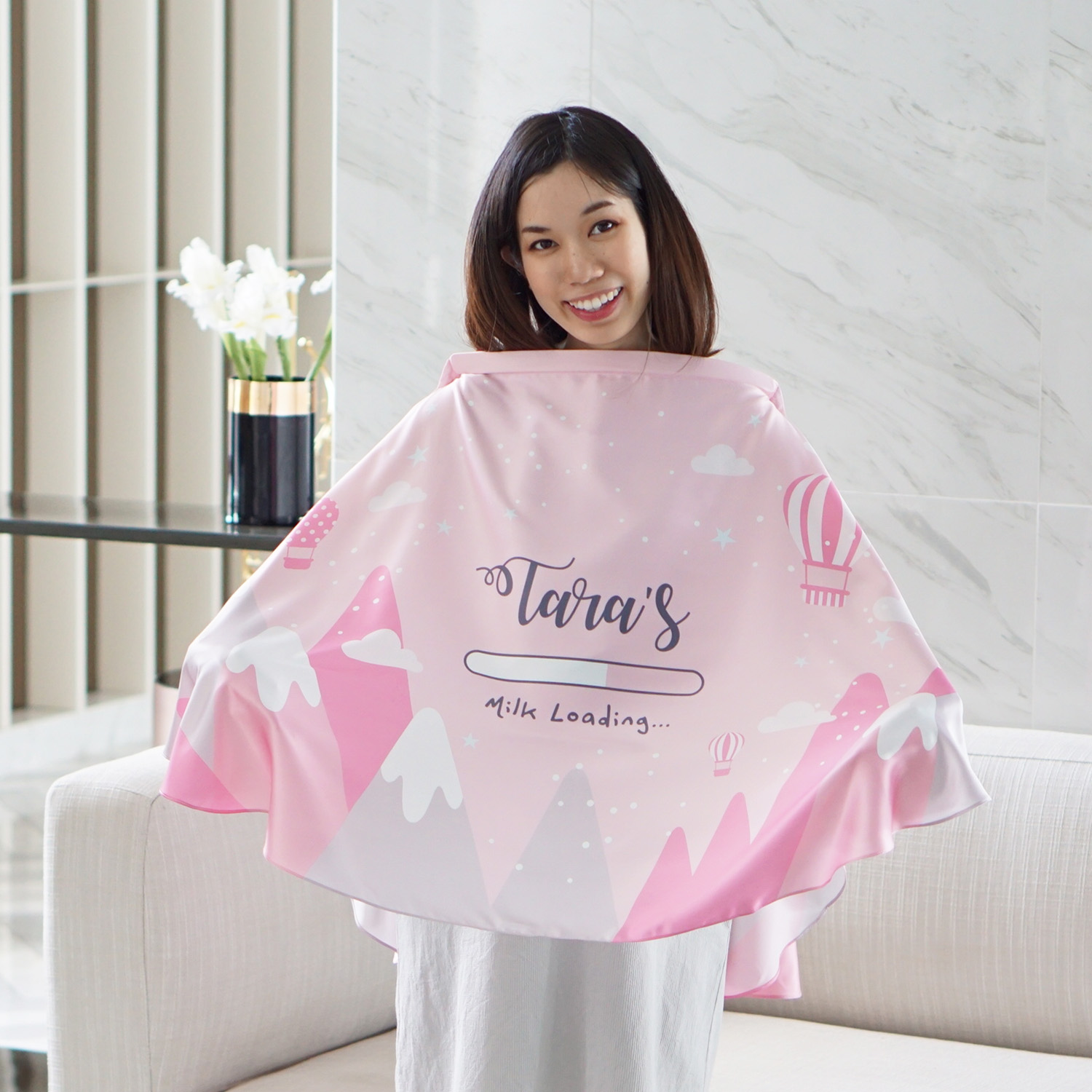 ผ้าคลุมให้นม สั่งทำใส่ชือ ลายภูเขา Mountain - Pink