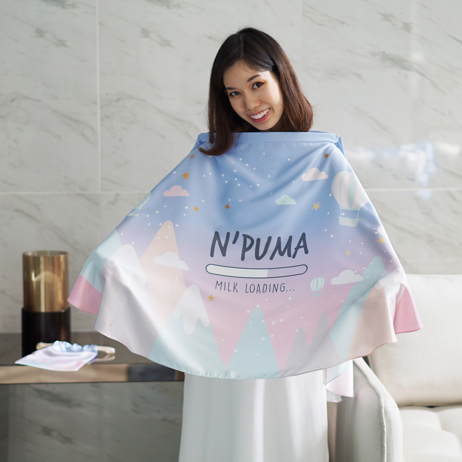 ผ้าคลุมให้นม สั่งทำใส่ชือ ลายภูเขา Mountain - Lavender
