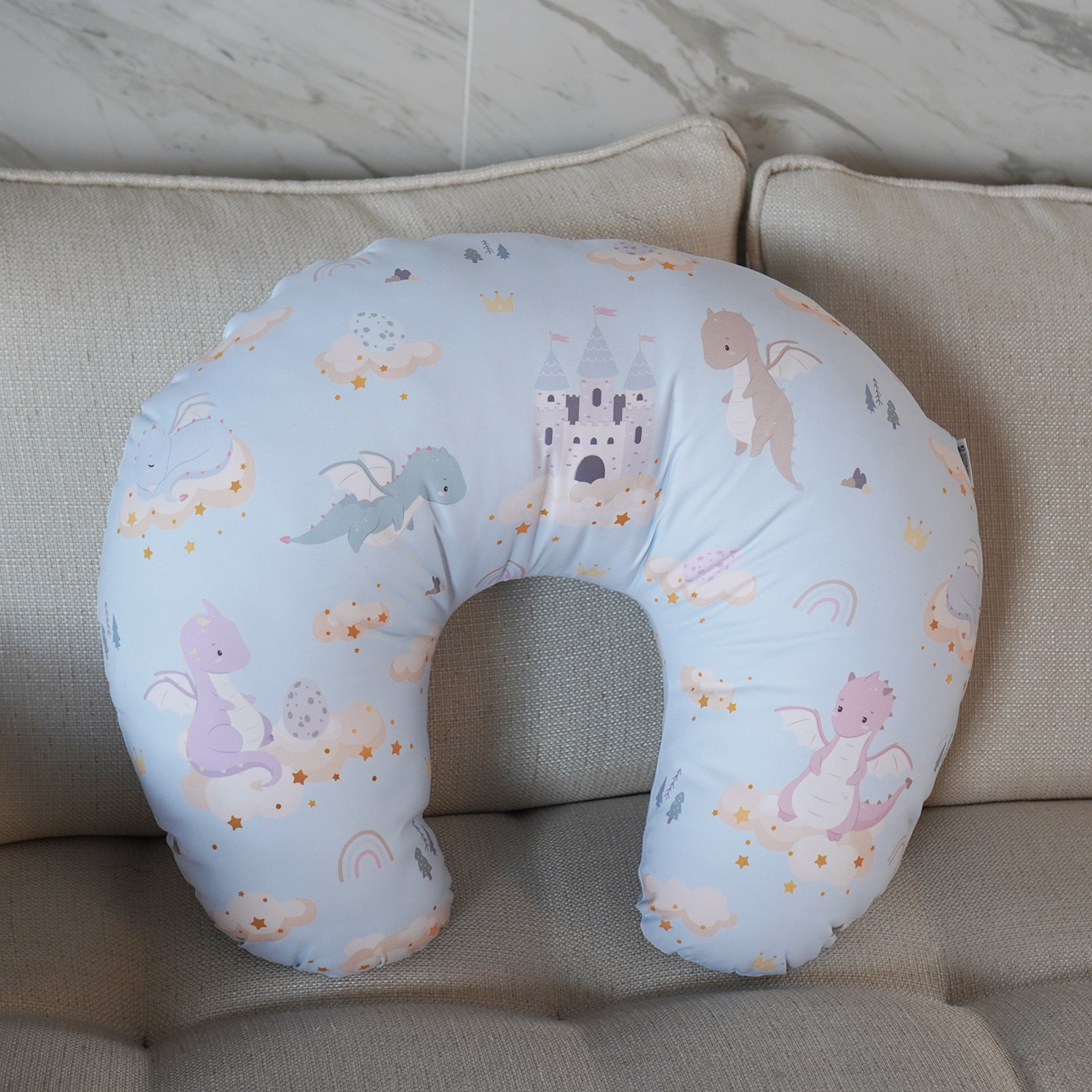 หมอนรองให้นม Nursing Pillow แบบพร้อมส่ง ลายมังกรสีฟ้า - Dragon - Blue