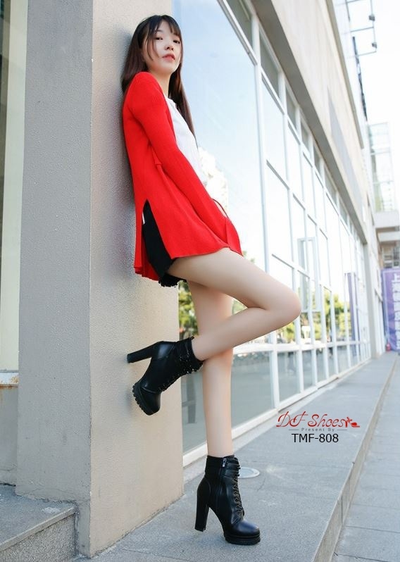 รองเท้าบูทส้นสูงแต่งซิปสไตล์แฟชั่นเกาหลี