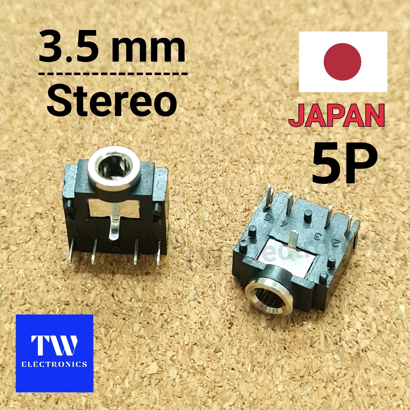 3.5mm Stereo ลงปริ้นท์ เหลี่ยม 5ขา JAPAN
