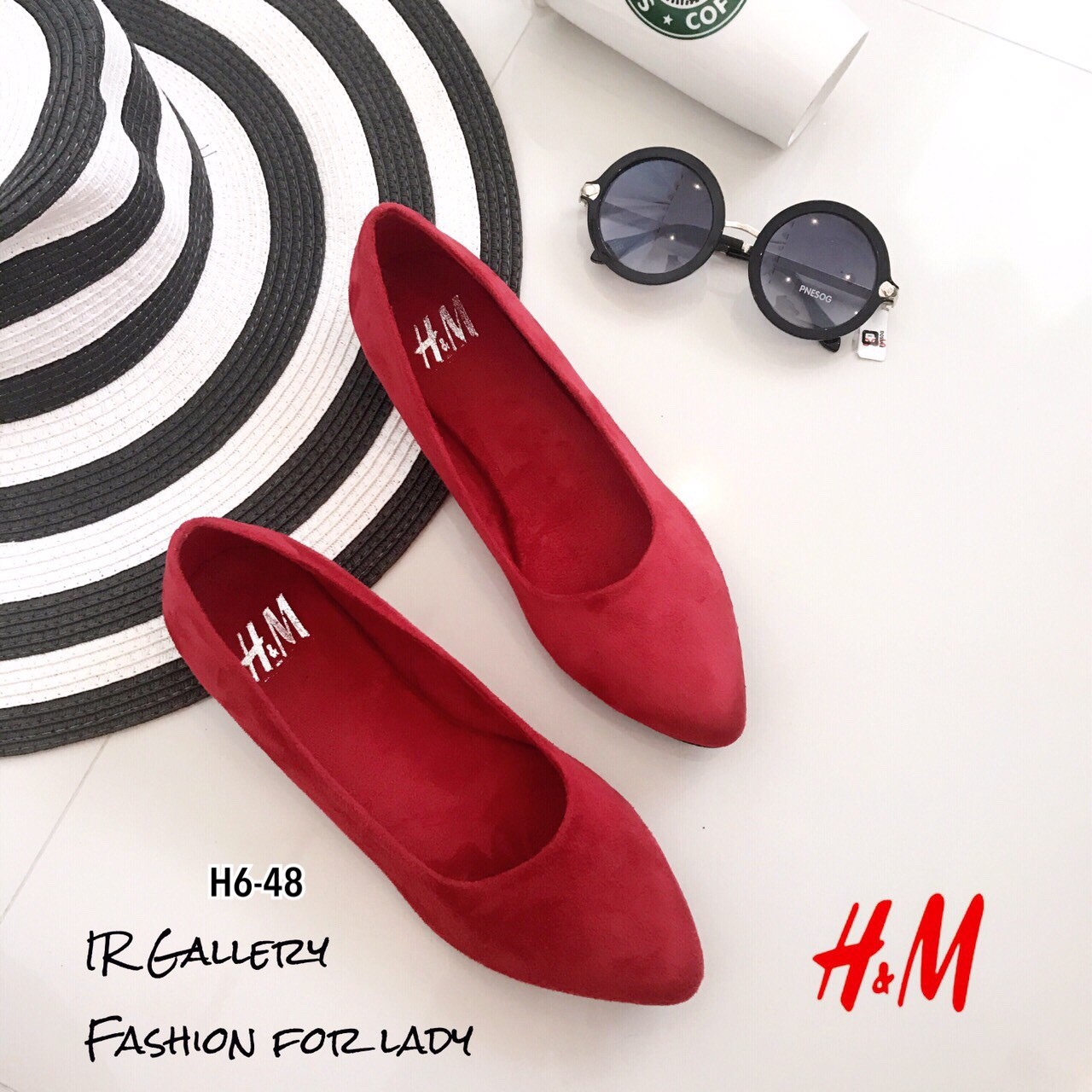 รองเท้าส้นแบนสไตล์ HM (สีแดง)