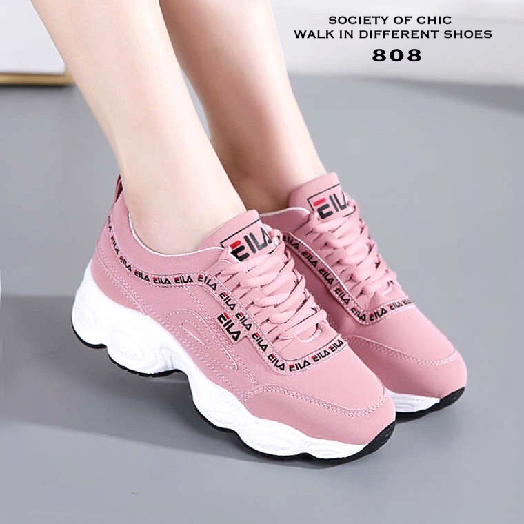 รองเท้าผ้าใบสไตล์Sportแต่งลาย (สีชมพู)