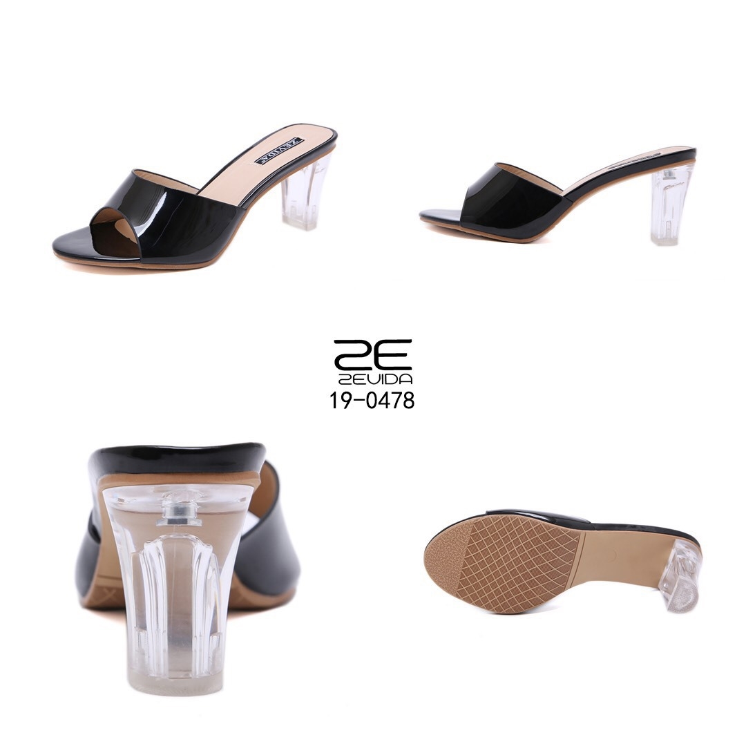 รองเท้าส้นแก้วใสเปิดหน้า (สีเทา)