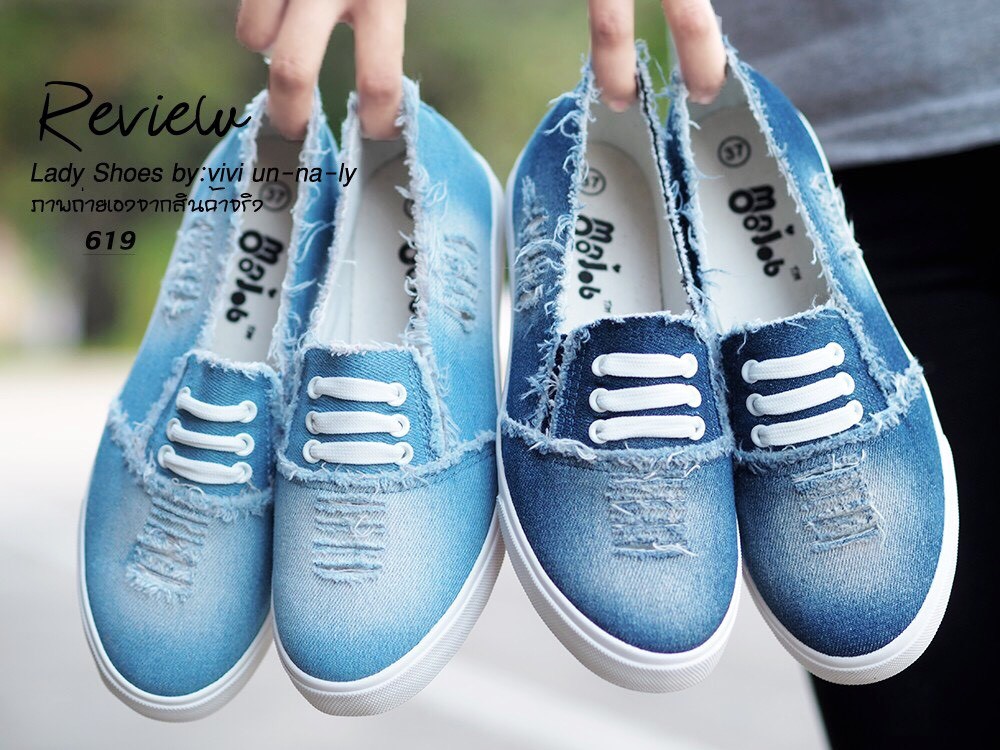 รองเท้าผ้าใบยีนส์ทรงสวม (สียีนส์อ่อน)