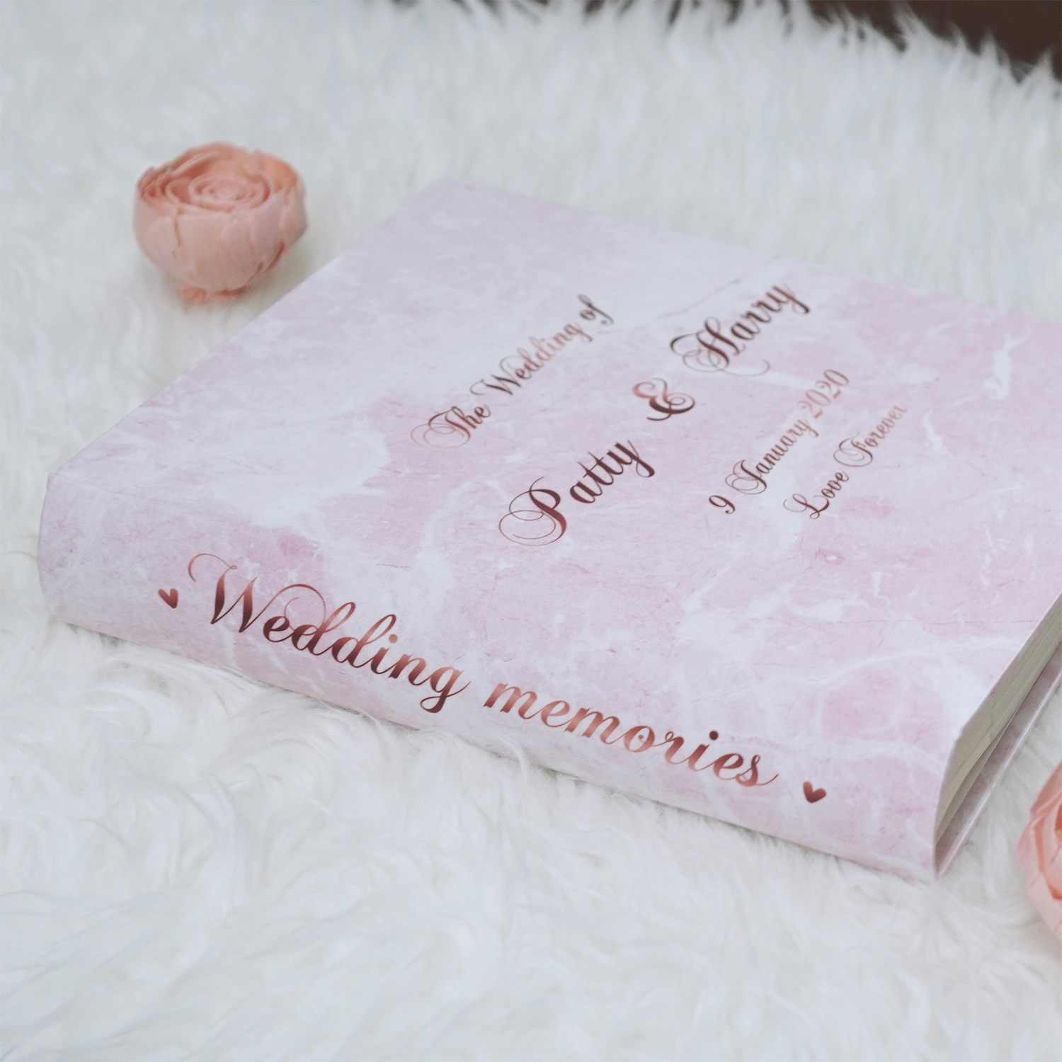 อัลบั้มสั่งทำใส่ชื่อ ลายหินอ่อนสีชมพู - Pink Marble - Copper