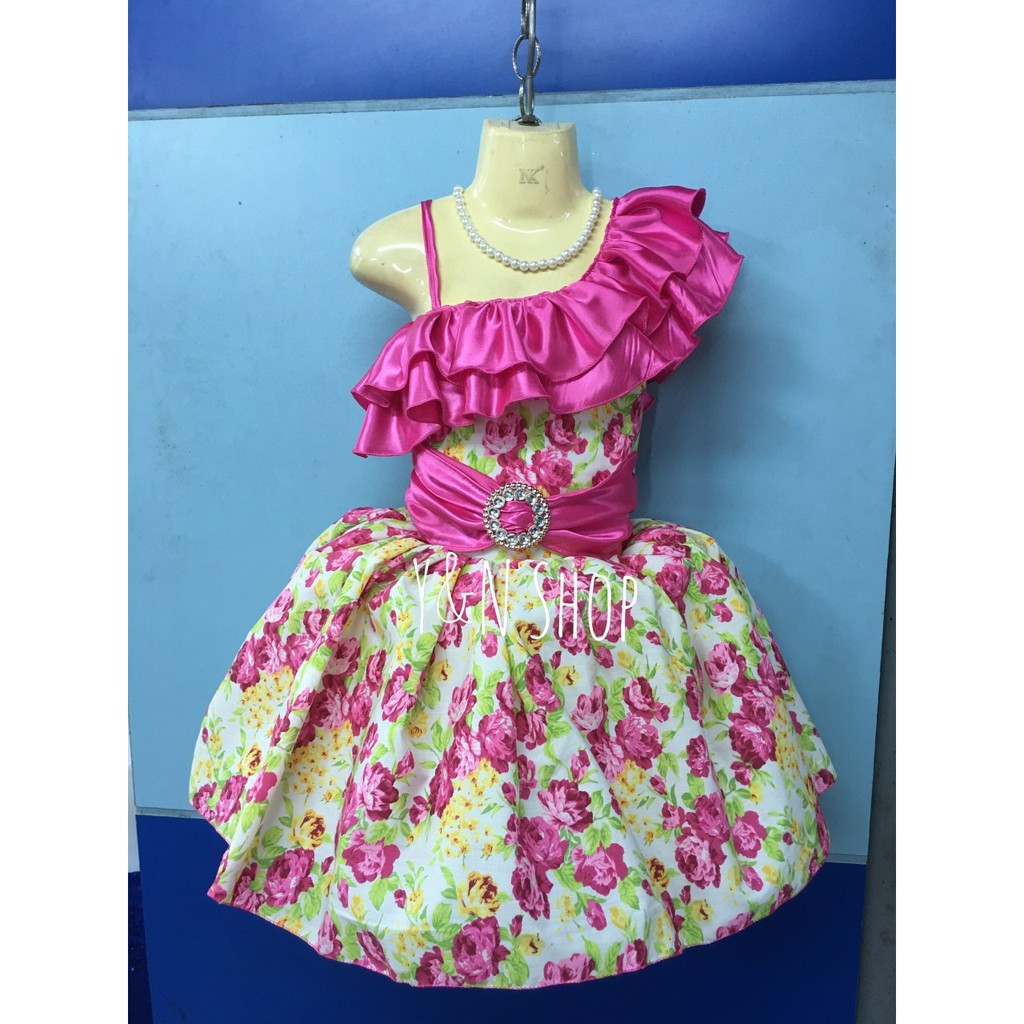 ชุดลายดอก-ระบายเฉียง ชุดดรัมเมเยอร์เด็ก ชุดเชียร์ลีดเดอร์เด็ก