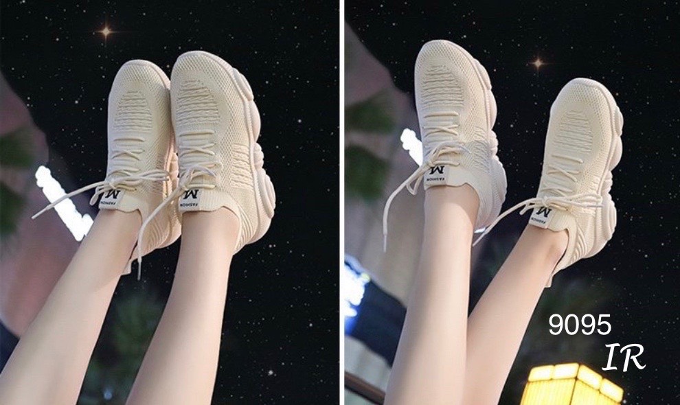 รองเท้าผ้าใบแฟชั่นผ้าทอไหม (สีครีม)