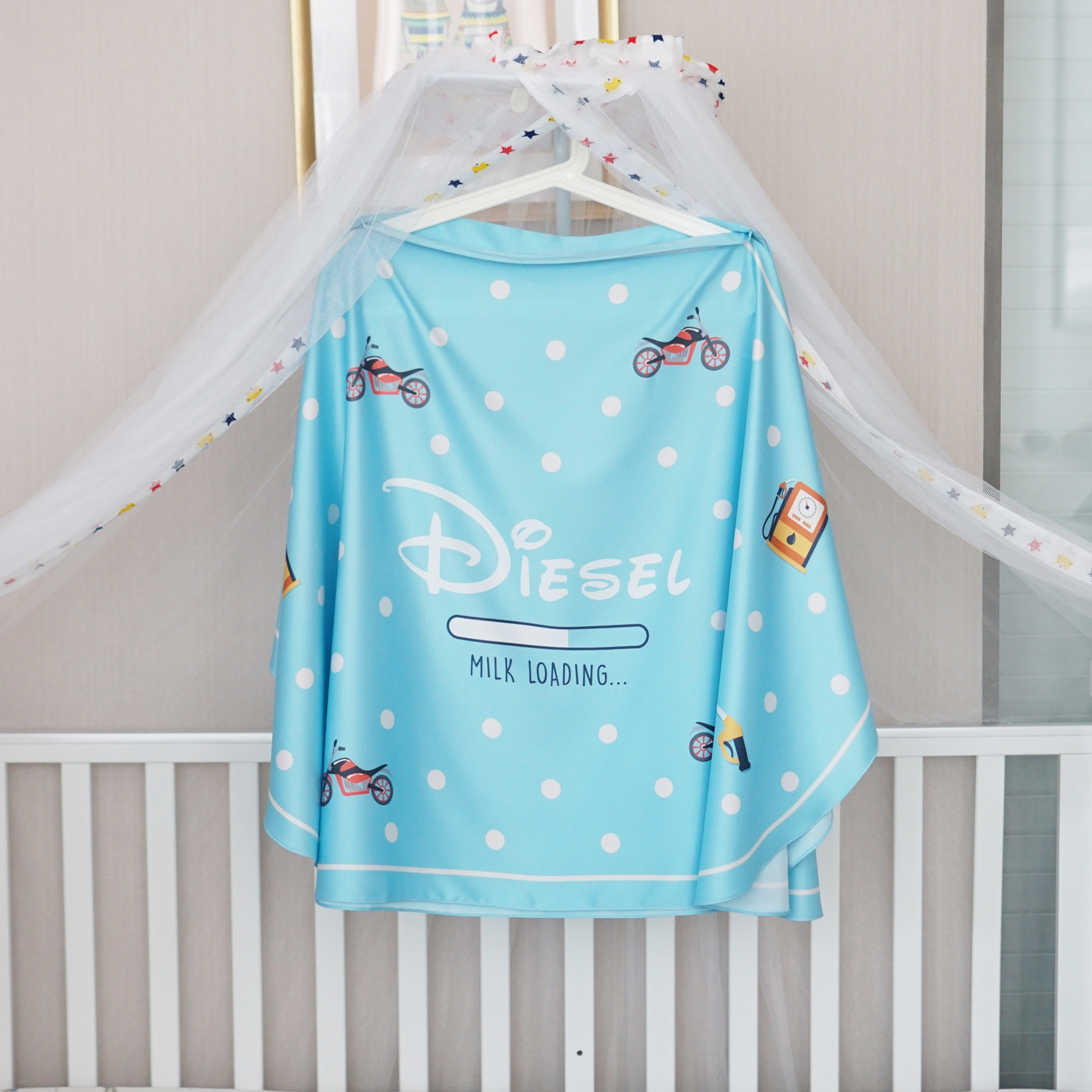 ผ้าคลุมให้นม สั่งทำใส่ชือ ลาย Diesel - Blue