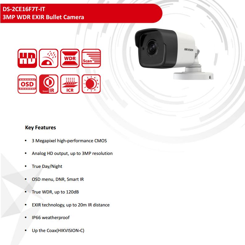 ขายถูก HIKVISION Turbo HD รุ่น DS-2CE16F1T-IT ความละเอียด 3 ล้านพิกเซล