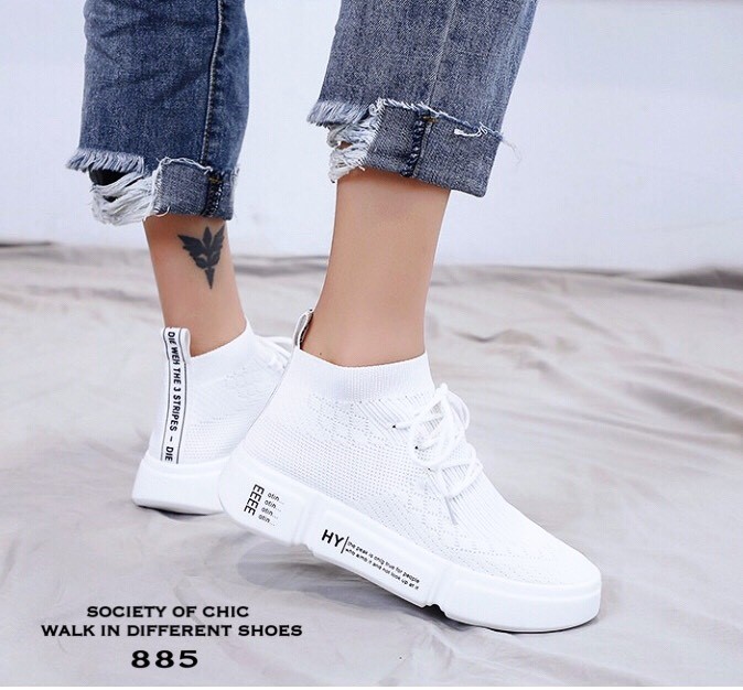 รองเท้าผ้าใบหุ้มข้อสไตล์ Off White (สีดำ)