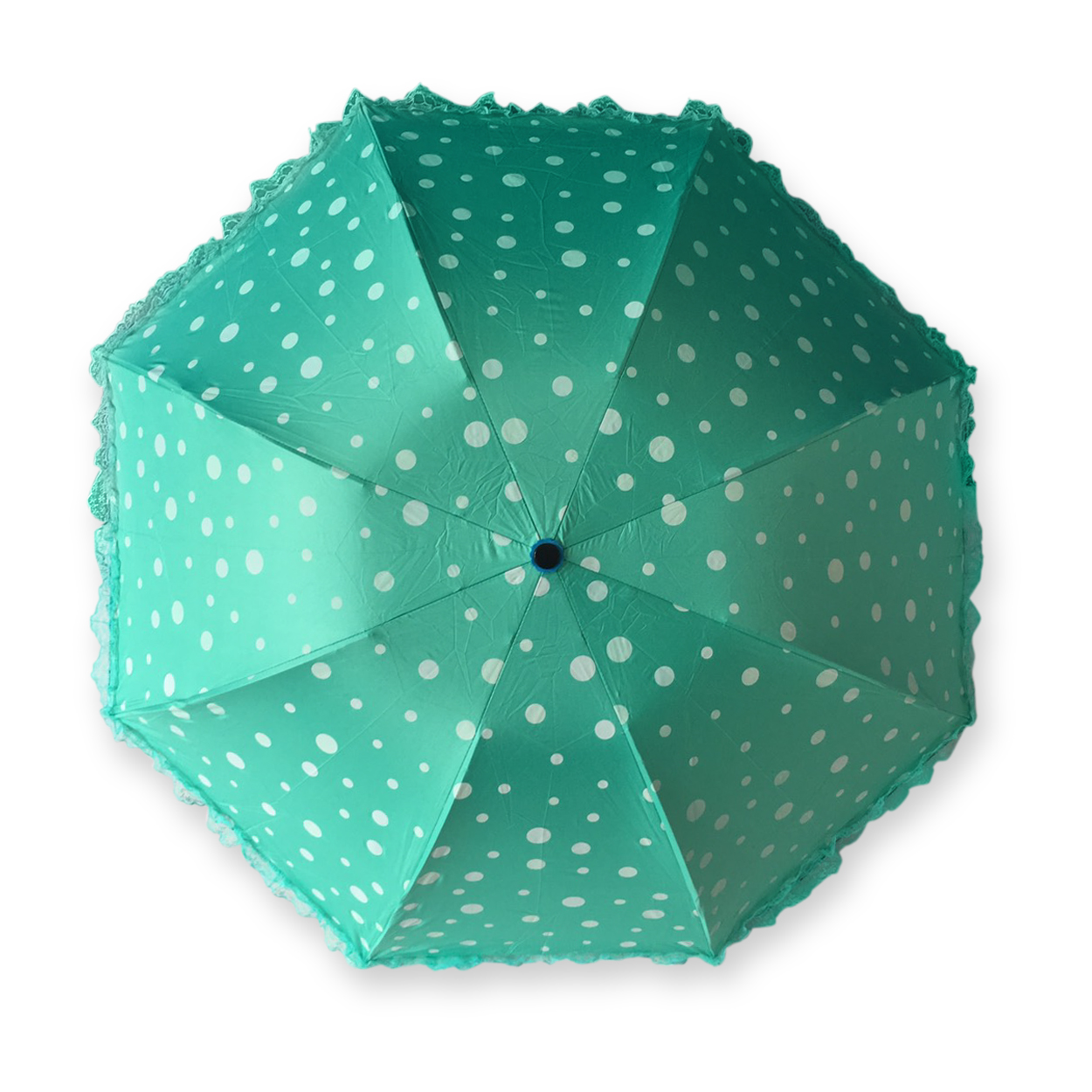 ร่มโค้งแฟชั่นลายจุดโดนแสงเปลียนสีได้ไม้มีระบายยูวีสีดำ