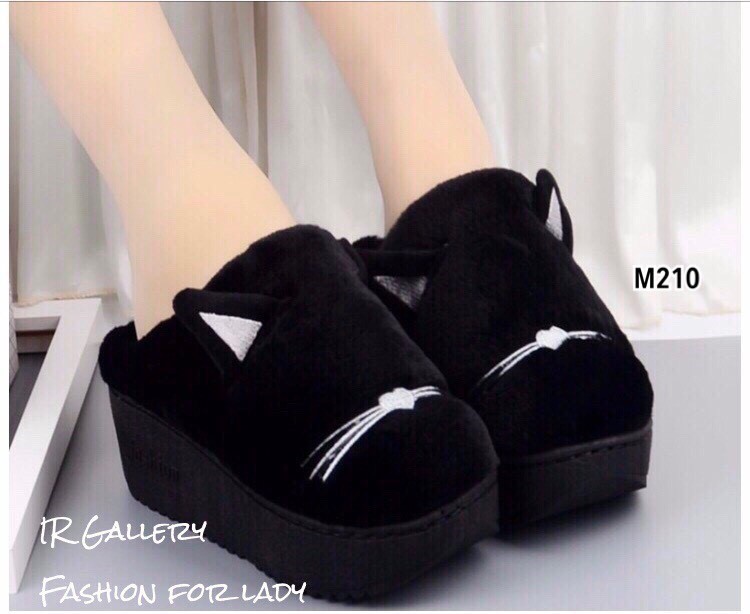 รองเท้าแตะ Slipper ลายแมว (สีขาว)