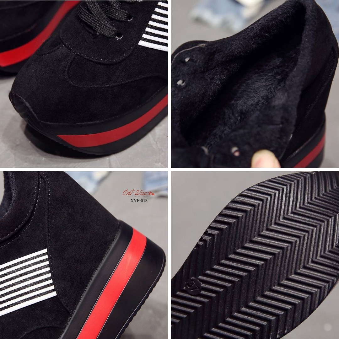 รองเท้าผ้าใบแพลตฟอร์มแต่งแถบ (สีดำ)