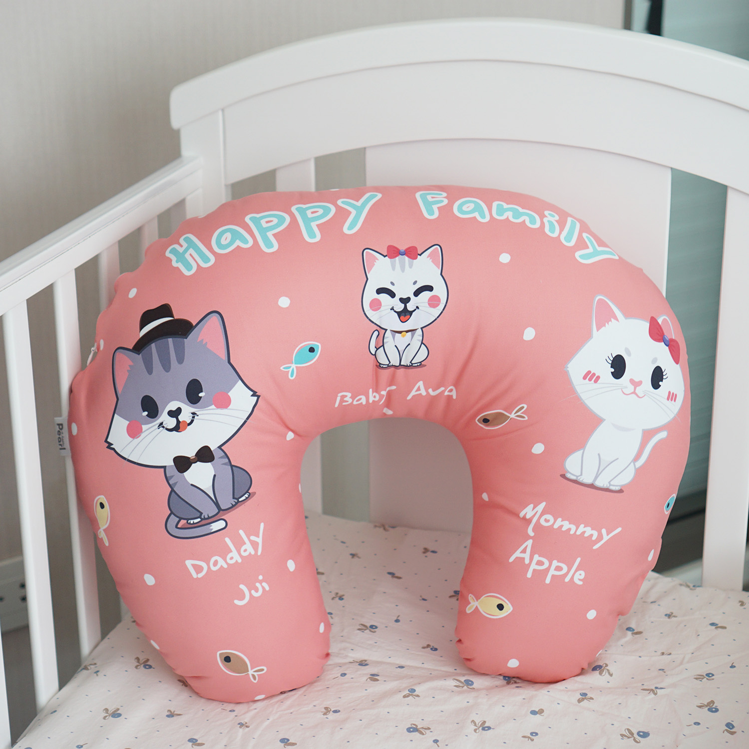 หมอนรองให้นม สั่งทำใส่ชื่อ ลาย Kitten - Peach