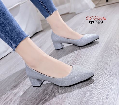 รองเท้าคัทชูส้นตันกลิตเตอร์ (สีเงิน)