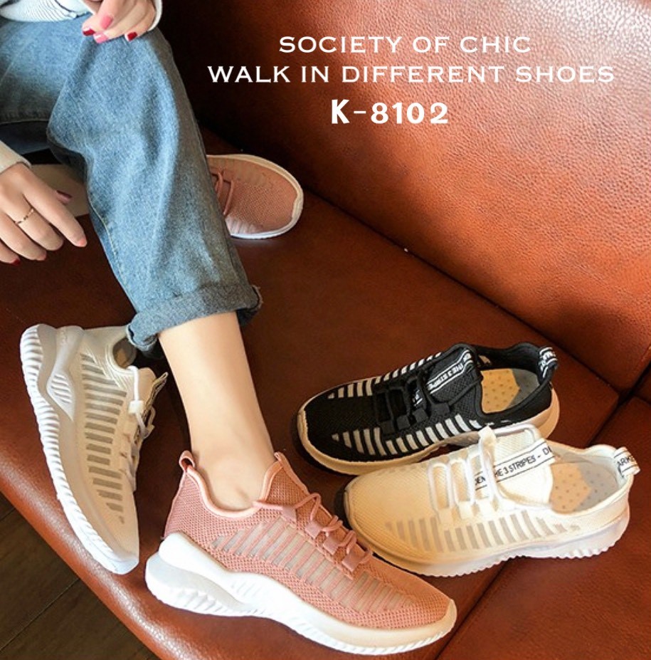 รองเท้าผ้าใบสไตล์Sportแต่งแถบข้าง (สีขาว)