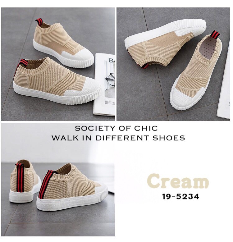 รองเท้าผ้าใบทรงSlip on ทอลาย (สีชมพู)