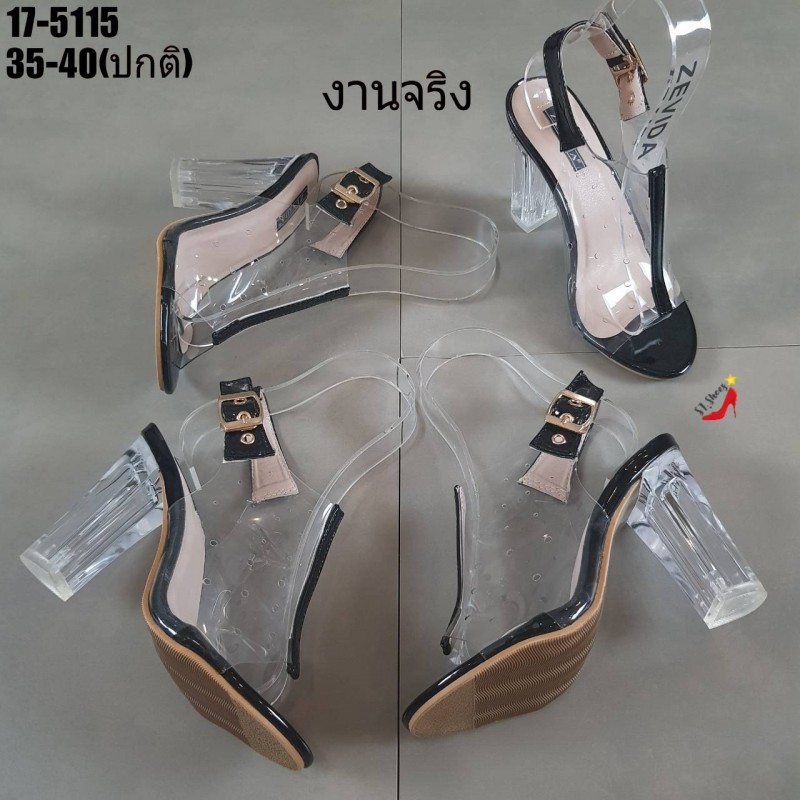 รองเท้าส้นแก้วแต่งเข็มขัด