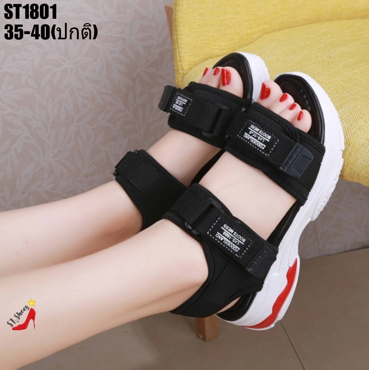 รองเท้าลำลองสไตล์sportแต่งเมจิกเทป (สีดำ)