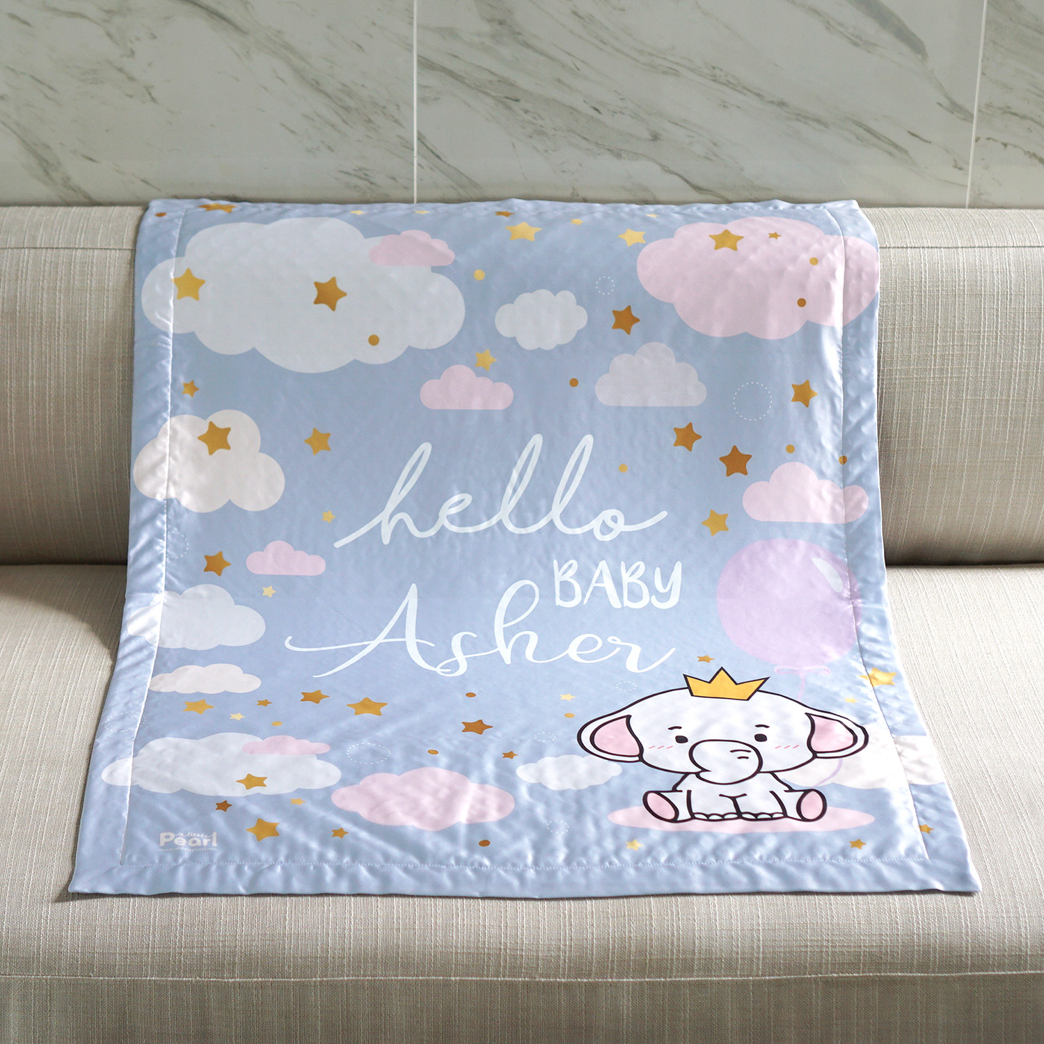 ผ้าห่ม ใส่ชื่อ ลาย Elephant - Moon Grey