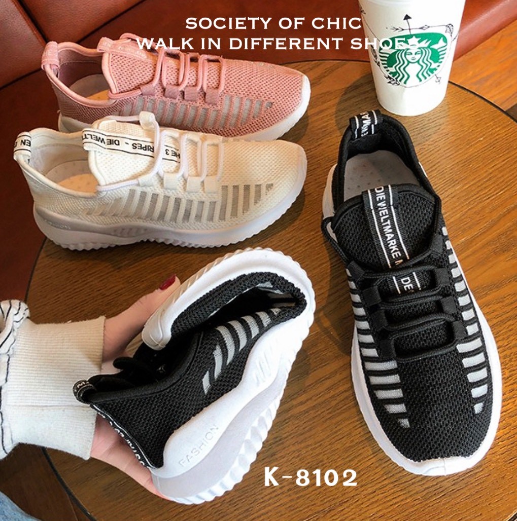 รองเท้าผ้าใบสไตล์Sportแต่งแถบข้าง (สีขาว)