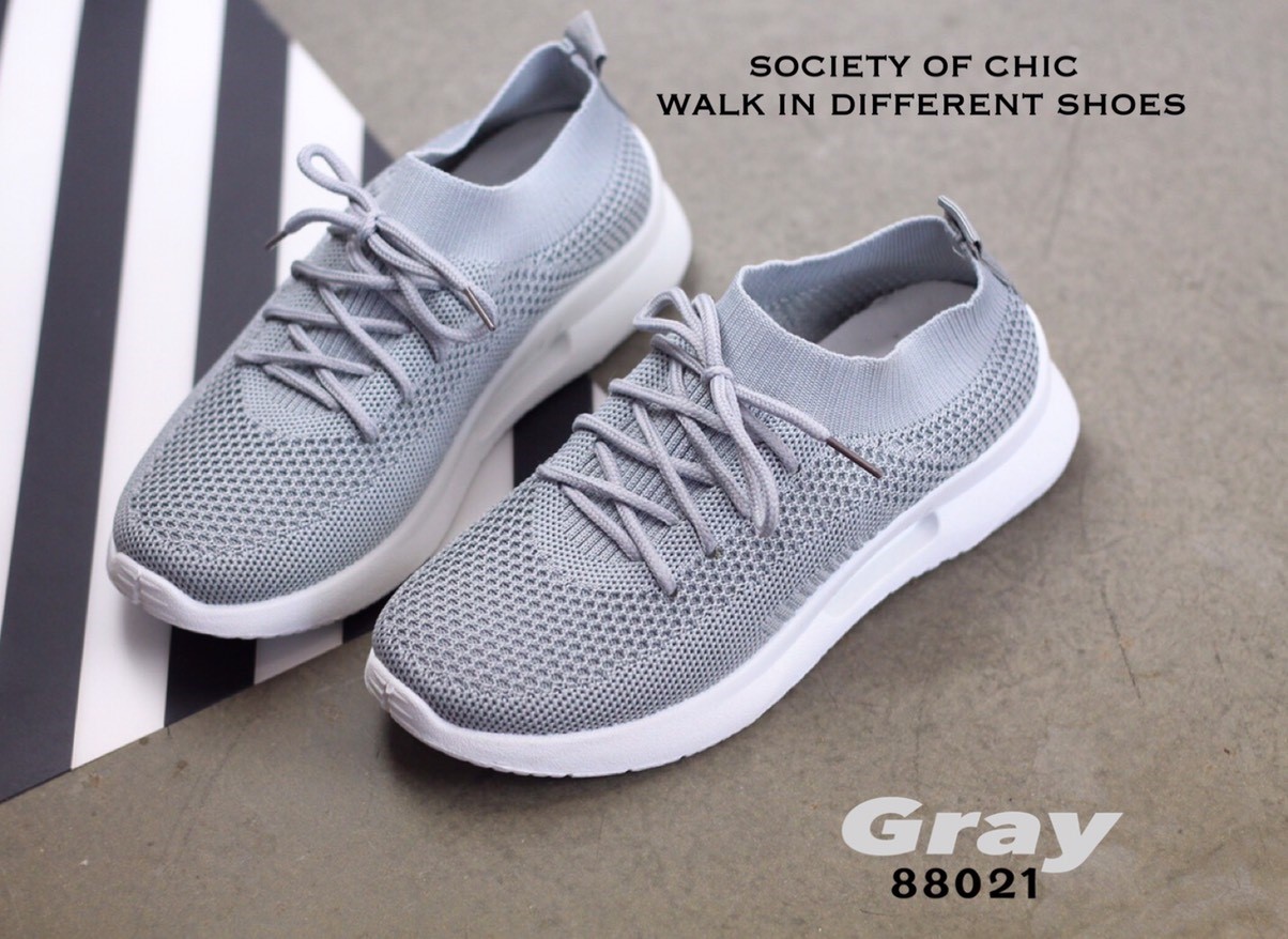 รองเท้าผ้าใบผ้ายืดขอบถุงเท้าสไตล์ Sport (สีขาว)