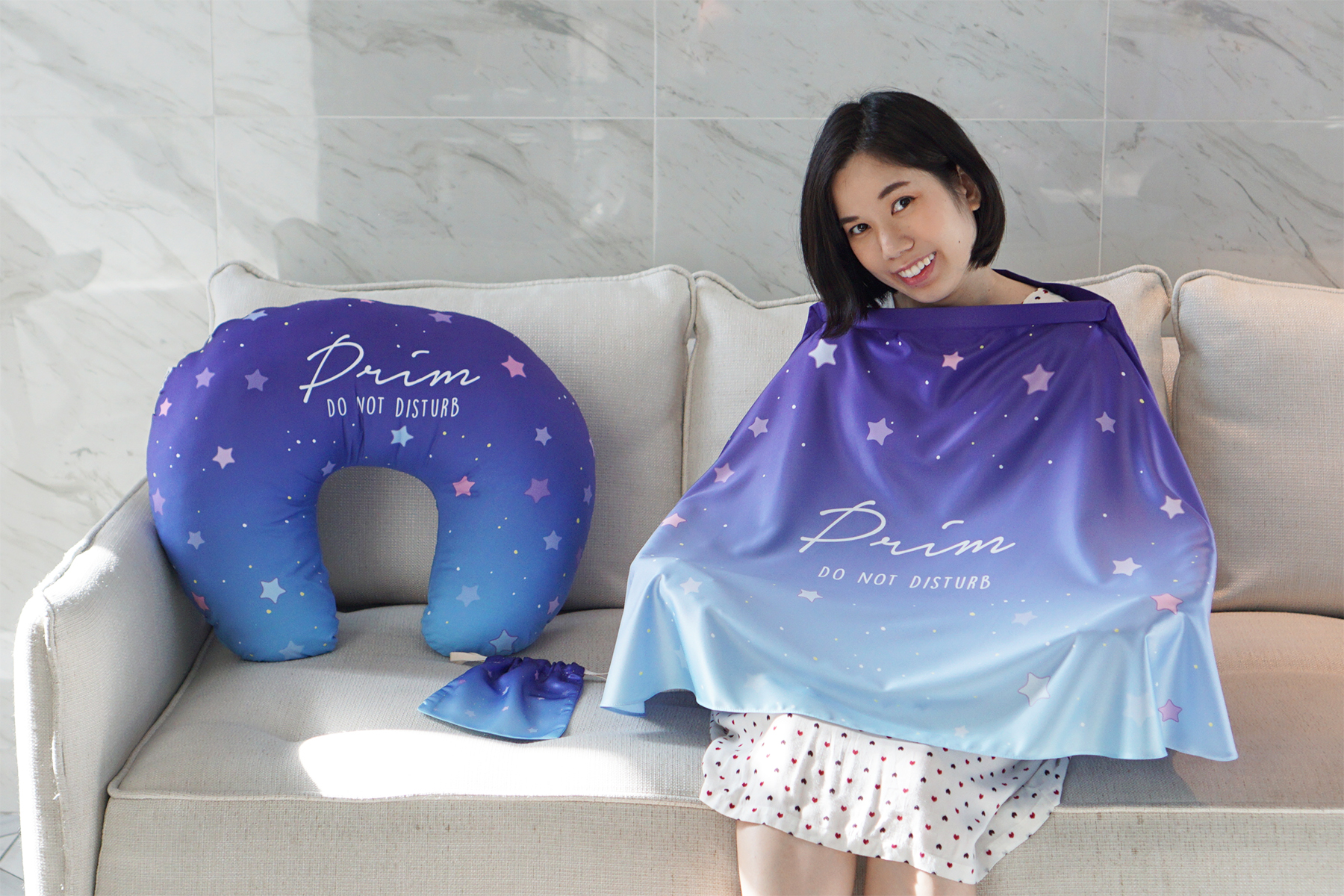 ชุดของขวัญเด็กแรกเกิด NP2 ผ้าคลุมให้นม + หมอนรองให้นม ลาย Little Star - Navy Blue