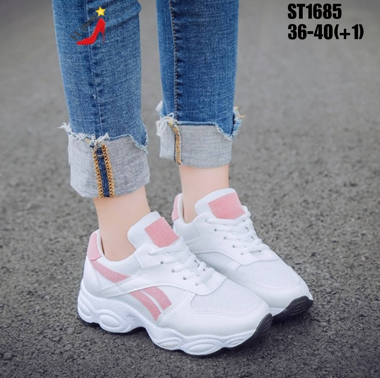 รองเท้าผ้าใบทรงSportแต่งแถบทูโทน (สีชมพู)