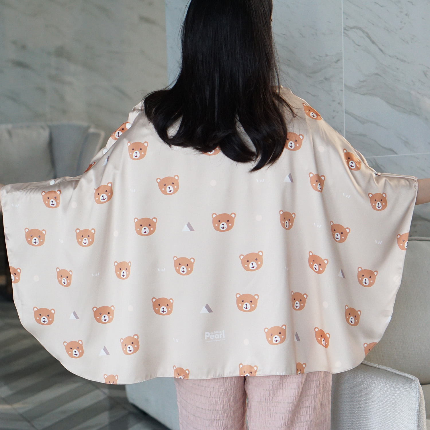 ผ้าคลุมให้นม 3in1 (รุ่นมีกระดุม ถอดโครงได้) แบบสั่งทำใส่ชื่อ ลาย Patttern - Teddy - Brown